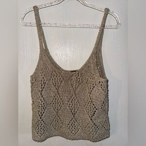 Free People Openwork Knit Tank Top in Taupe